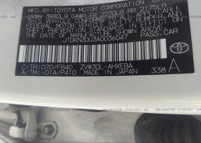 JTDKN3DU3A0036047 2010 TOYOTA PRIUS