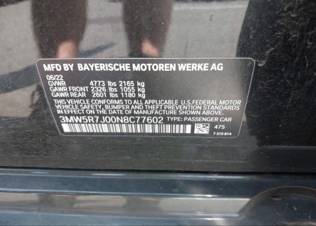 2022 BMW 3 SERIES(VIN: 3MW5R7J00N8C77602