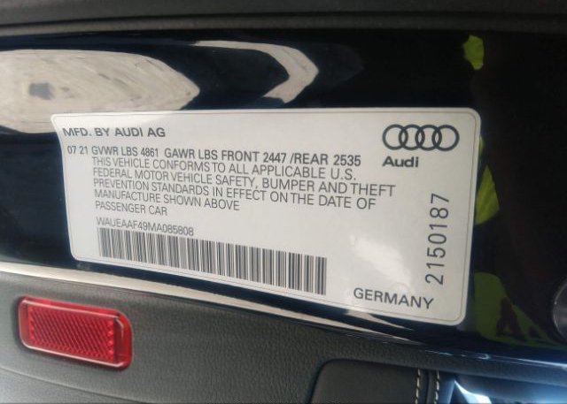 2021 AUDI A4 SEDAN(VIN: WAUEAAF49MA085808