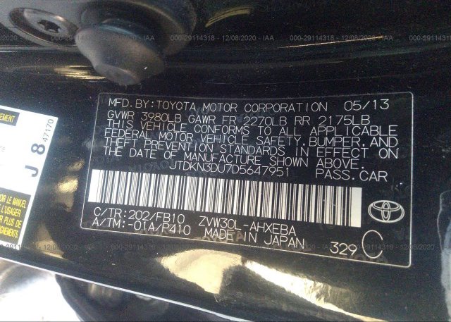 JTDKN3DU7D5647951 2013 TOYOTA PRIUS