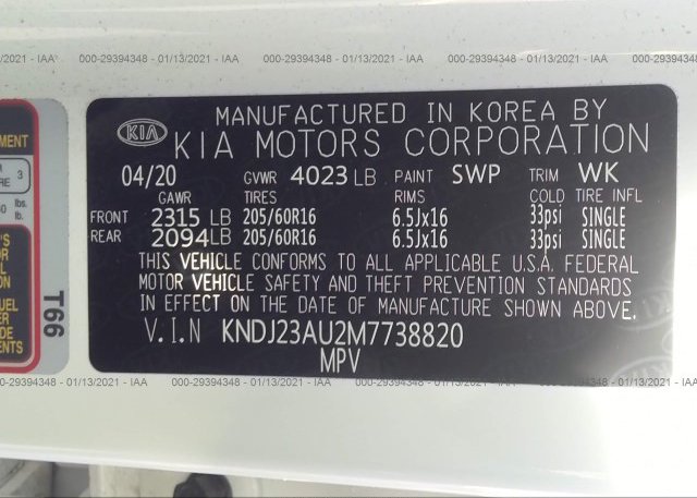 KNDJ23AU2M7738820 2021 KIA SOUL
