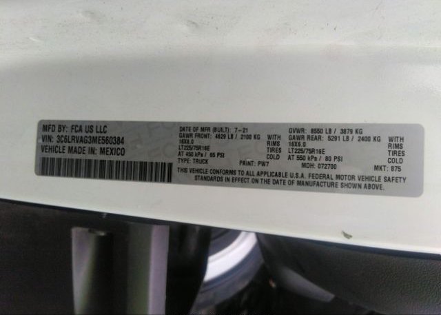2021 RAM PROMASTER CARGO VAN(VIN: 3C6LRVAG3ME560384