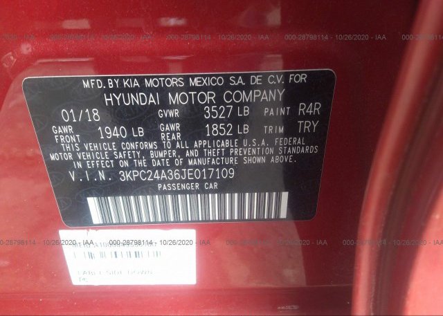 3KPC24A36JE017109 2018 HYUNDAI ACCENT