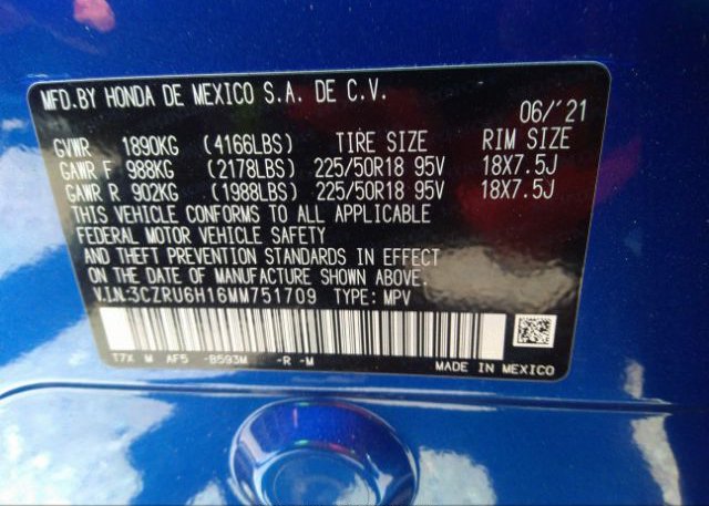 2021 HONDA HR-V(VIN: 3CZRU6H16MM751709