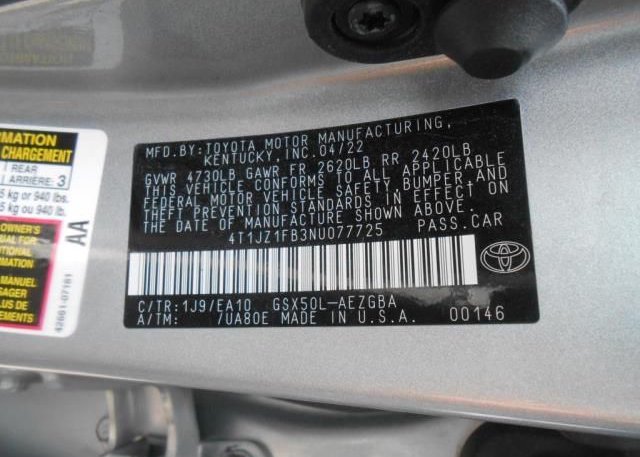 2022 TOYOTA AVALON(VIN: 4T1JZ1FB3NU077725