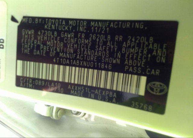 2022 TOYOTA AVALON(VIN: 4T1DA1ABXNU011846