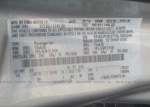 1FADP3E27GL385256 2016 FORD FOCUS