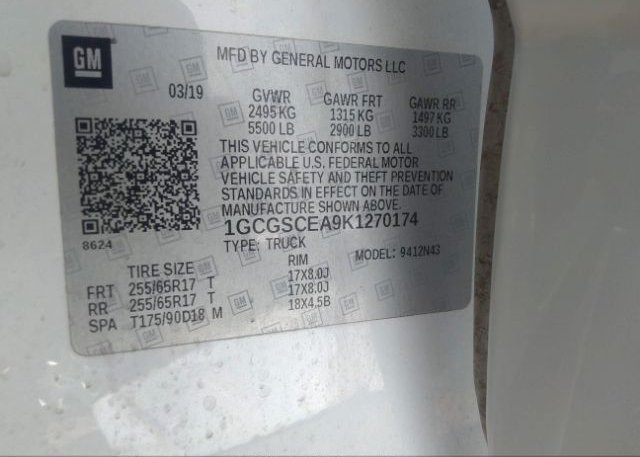 2019 CHEVROLET COLORADO VIN: 1GCGSCEA9K1270174
