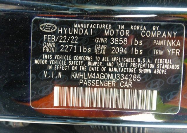 2022 HYUNDAI ELANTRA(VIN: KMHLM4AG0NU334285