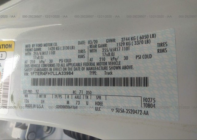 1FTER4FH7LLA33984 2020 FORD RANGER