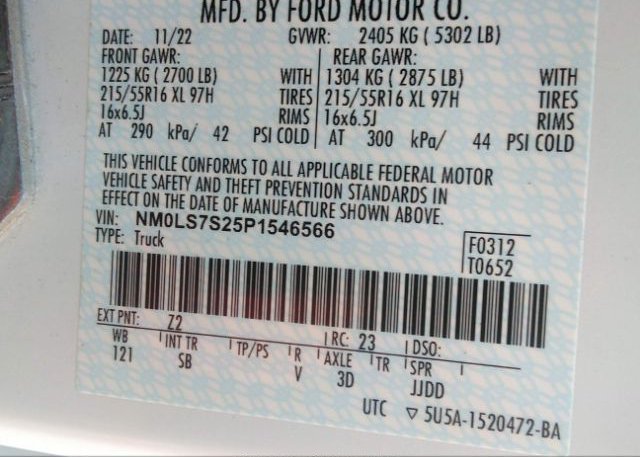 2023 FORD TRANSIT CONNECT VAN(VIN: NM0LS7S25P1546566