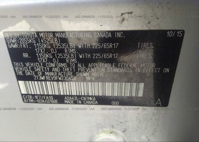 2T3WFREV9FW230450 2015 TOYOTA RAV4