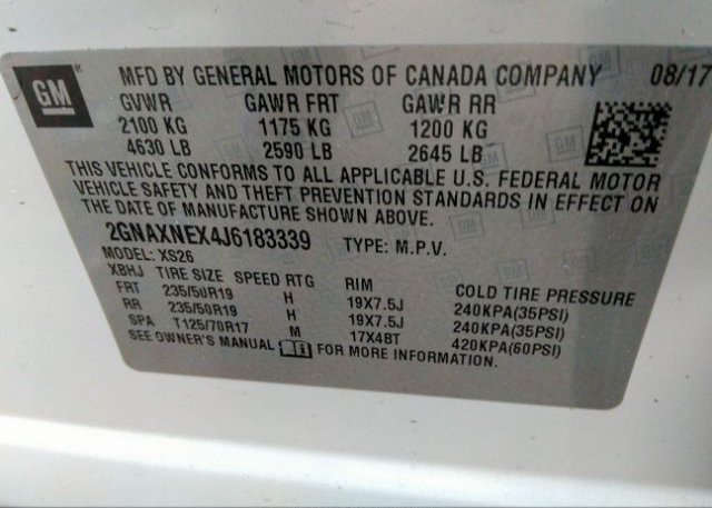 2018 CHEVROLET EQUINOX VIN: 2GNAXNEX4J6183339