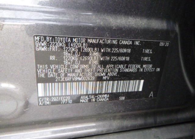2021 TOYOTA RAV4(VIN: 2T3E6RFV8MW002639