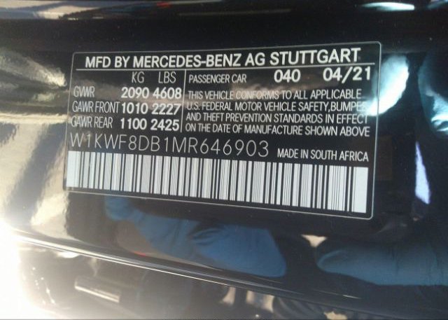 2021 MERCEDES-BENZ C-CLASS(VIN: W1KWF8DB1MR646903