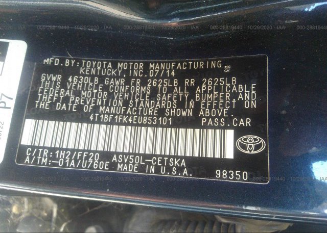 4T1BF1FK4EU853101 2014 TOYOTA CAMRY