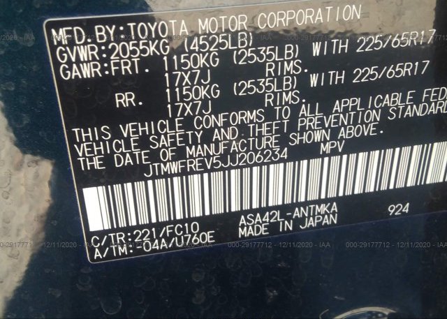JTMWFREV5JJ206234 2018 TOYOTA RAV4