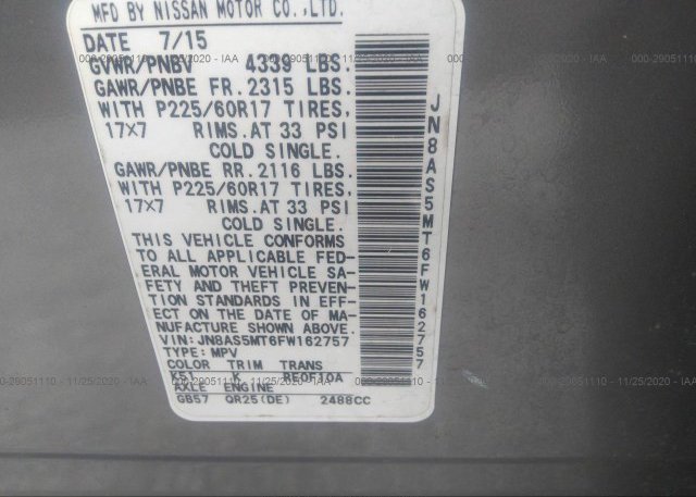 JN8AS5MT6FW162757 2015 NISSAN ROGUE SELECT