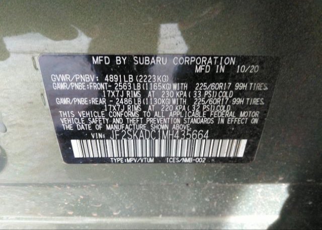 2021 SUBARU FORESTER(VIN: JF2SKADC1MH435664