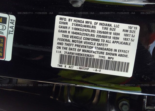 7FARW1H85KE036331 2019 HONDA CR-V