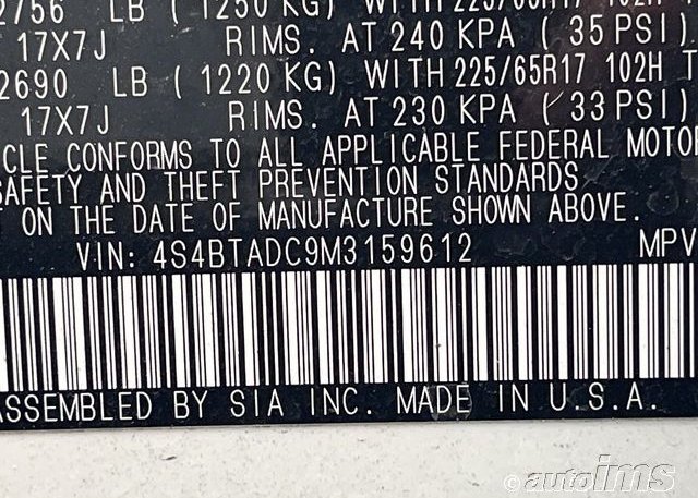 2021 SUBARU OUTBACK(VIN: 4S4BTADC9M3159612