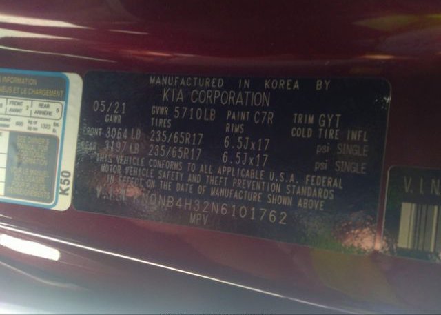 2022 KIA CARNIVAL(VIN: KNDNB4H32N6101762