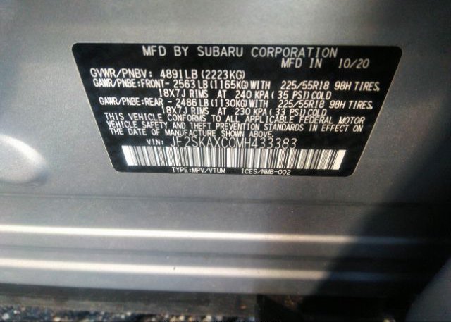 2021 SUBARU FORESTER(VIN: JF2SKAXC0MH433383