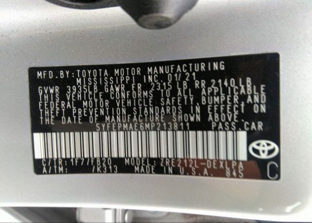 2021 TOYOTA COROLLA(VIN: 5YFEPMAE6MP213811