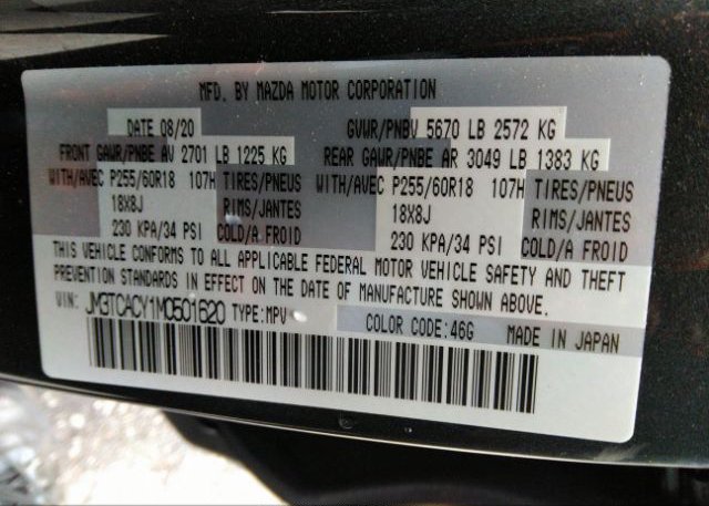 2021 MAZDA CX-9(VIN: JM3TCACY1M0501620