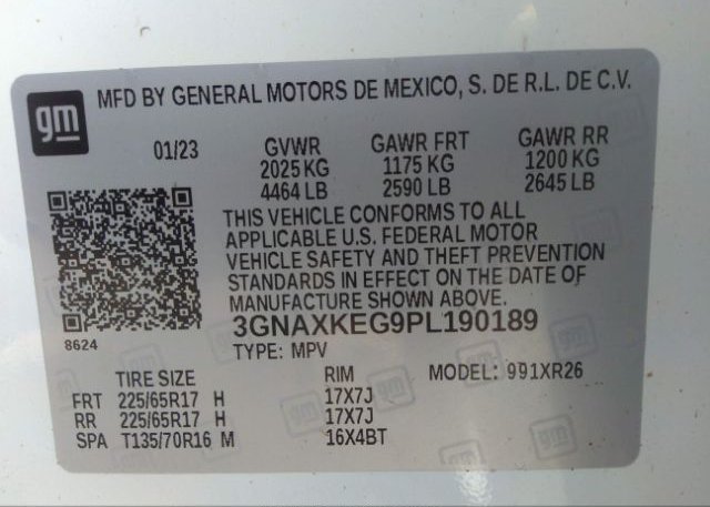 2023 CHEVROLET EQUINOX(VIN: 3GNAXKEG9PL190189