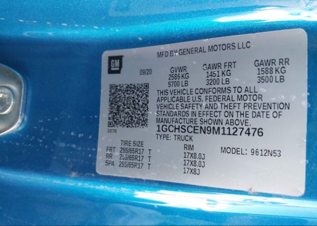 2021 CHEVROLET COLORADO(VIN: 1GCHSCEN9M1127476