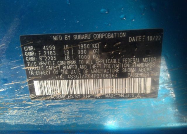 2023 SUBARU IMPREZA(VIN: 4S3GTAB64P3706264
