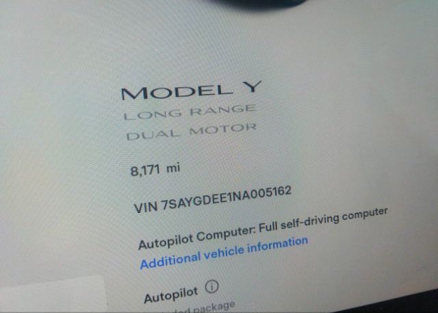 2022 TESLA MODEL Y(VIN: 7SAYGDEE1NA005162