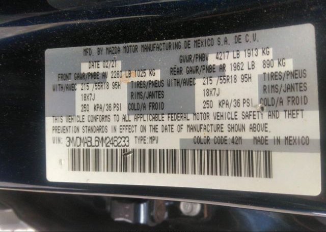 2021 MAZDA CX-30(VIN: 3MVDMABL6MM246233