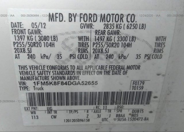 1FM5K8F84DGA52655 2013 FORD EXPLORER