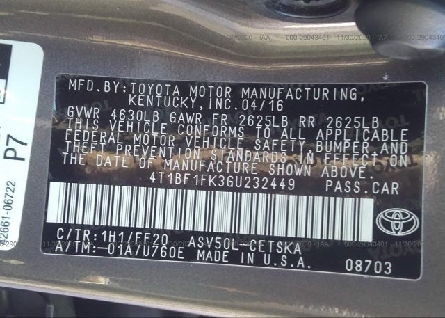4T1BF1FK3GU232449 2016 TOYOTA CAMRY