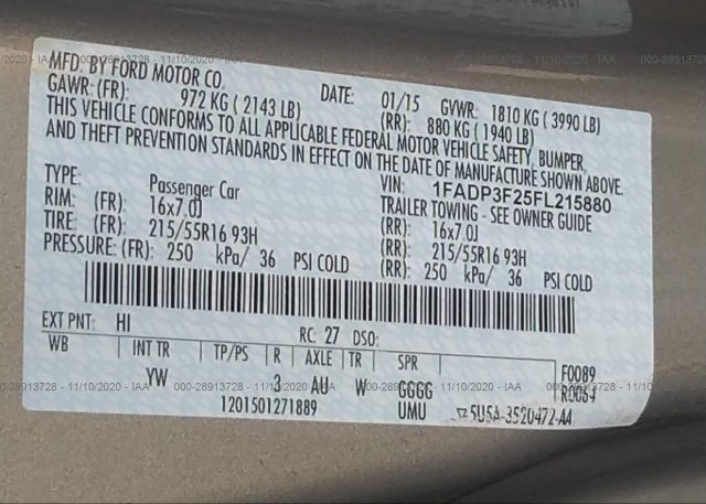 1FADP3F25FL215880 2015 FORD FOCUS