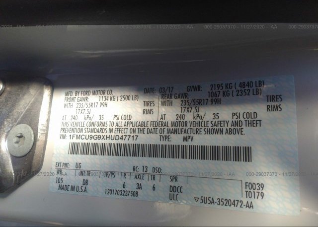 1FMCU9G9XHUD47717 2017 FORD ESCAPE