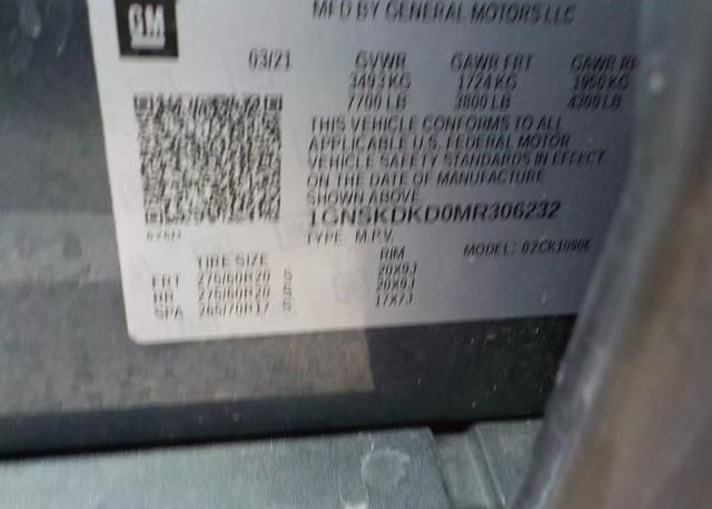 2021 CHEVROLET SUBURBAN(VIN: 1GNSKDKD0MR306232