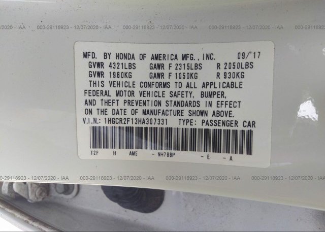 1HGCR2F13HA307331 2017 HONDA ACCORD SEDAN