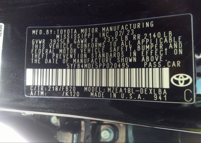 2023 TOYOTA COROLLA(VIN: 5YFB4MDE5PP020495