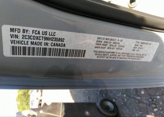 2022 DODGE CHARGER(VIN: 2C3CDXCT9NH235892