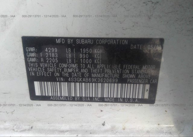 4S3GKAB69K3620699 2019 SUBARU IMPREZA