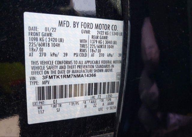 2022 FORD MUSTANG MACH-E(VIN: 3FMTK1RM7NMA14366