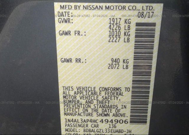 1N4AL3AP4HC494906 2017 NISSAN ALTIMA
