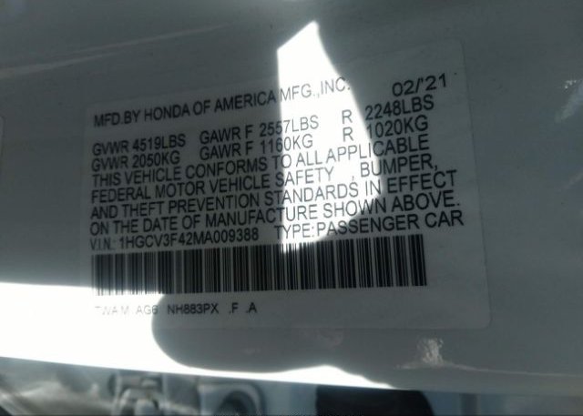 2021 HONDA ACCORD HYBRID(VIN: 1HGCV3F42MA009388
