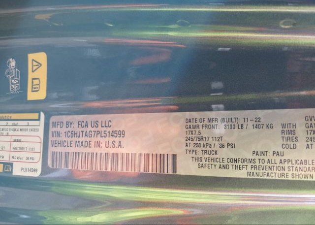 2023 JEEP GLADIATOR(VIN: 1C6HJTAG7PL514599