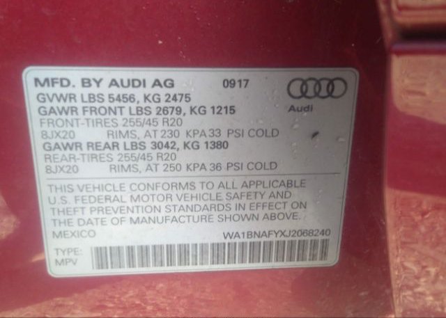 2018 AUDI Q5 VIN: WA1BNAFYXJ2068240