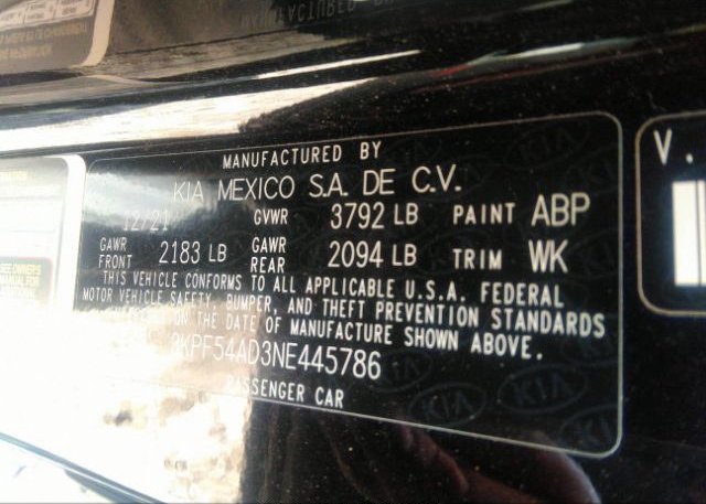 2022 KIA FORTE(VIN: 3KPF54AD3NE445786