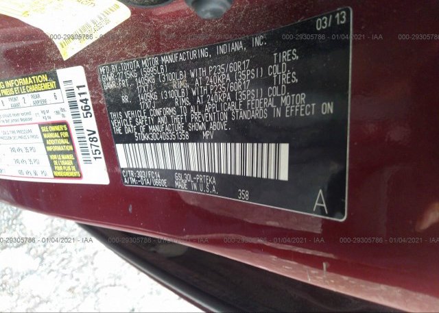 5TDKK3DC4DS351358 2013 TOYOTA SIENNA